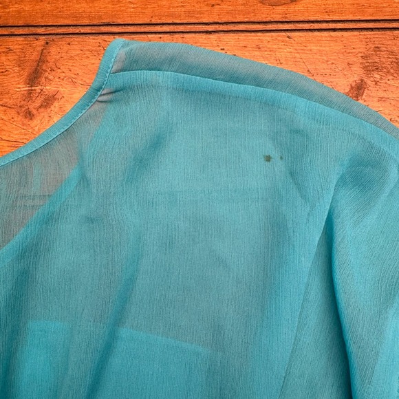 Candies Turquoise Ruffle‎ Sleeve Elastic Waist Sheer Blouse Top Womens - Picture 6 of 6